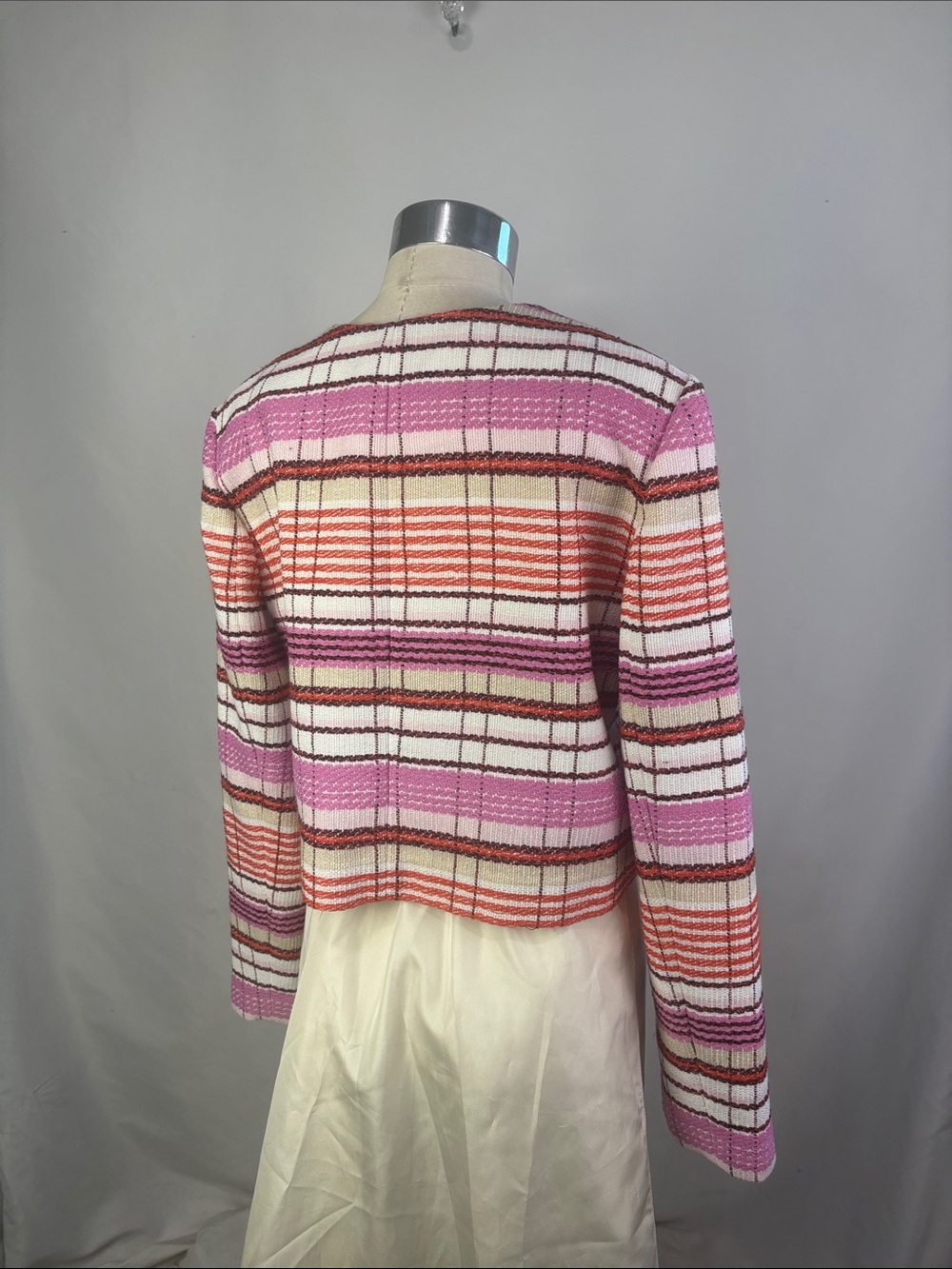 NWT ANN TAYLOR PINK STRIPED CROPPED JACKET - Picture 6 of 9